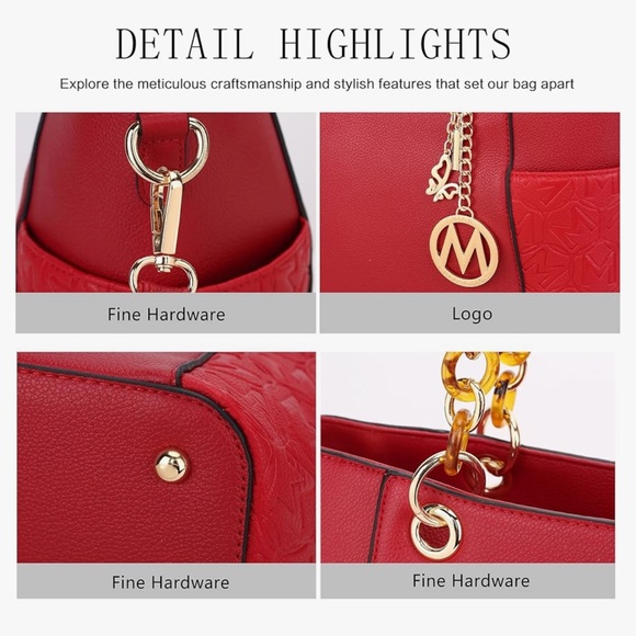 ~Michael Kors-Esque Red Tote Bag & Wallet Set w/Gold Tone “M” Hardware~ - Picture 4 of 14